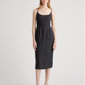 100% European Linen Scoop Neck Midi Dress